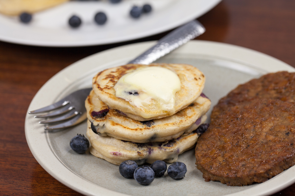 Blueberry Pancakes and Sausage | www.thatwasvegan.com