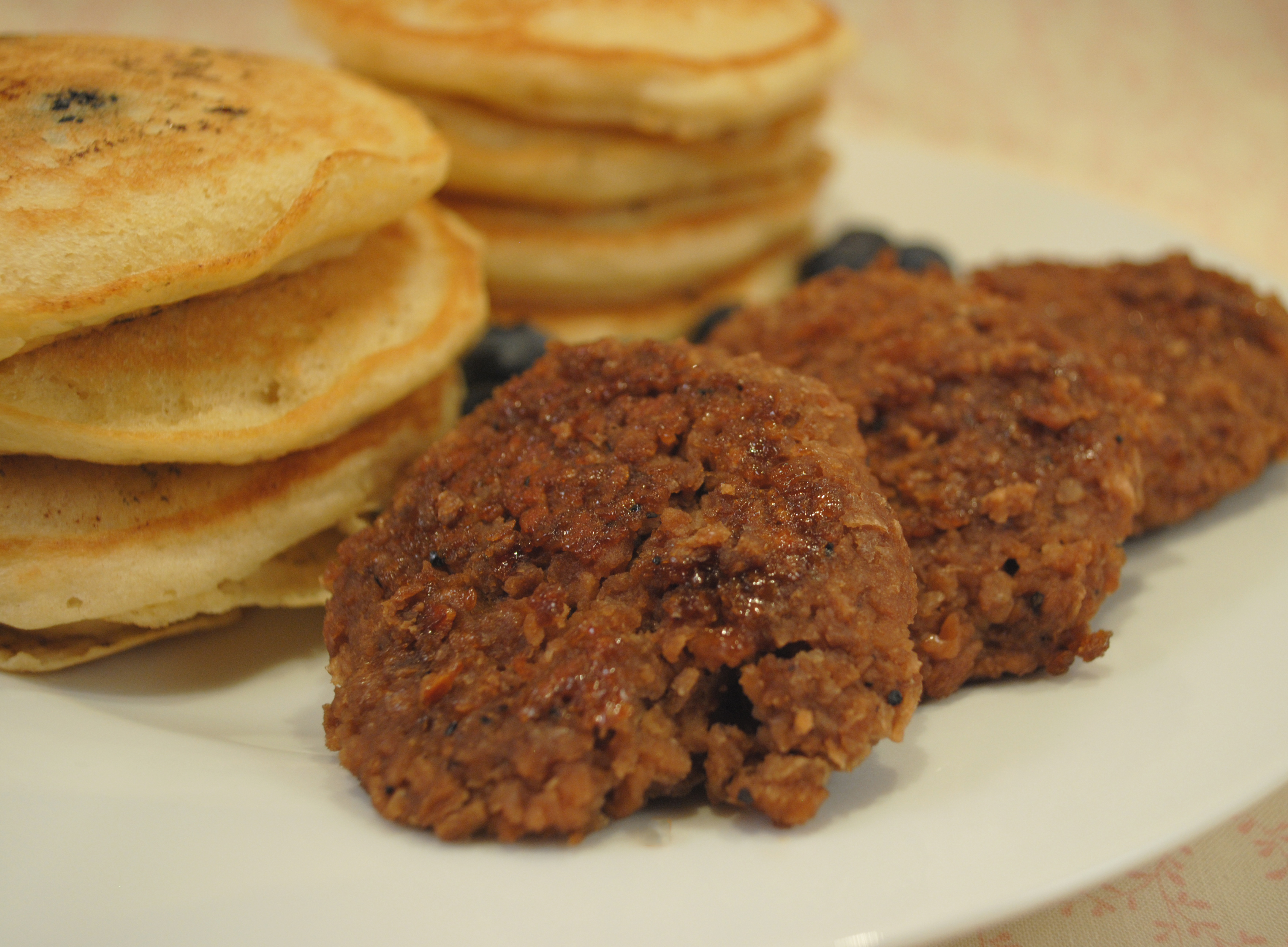 Vegan Blueberry Pancakes and Sausage Vegan Blueberry Pancakes and Sausage