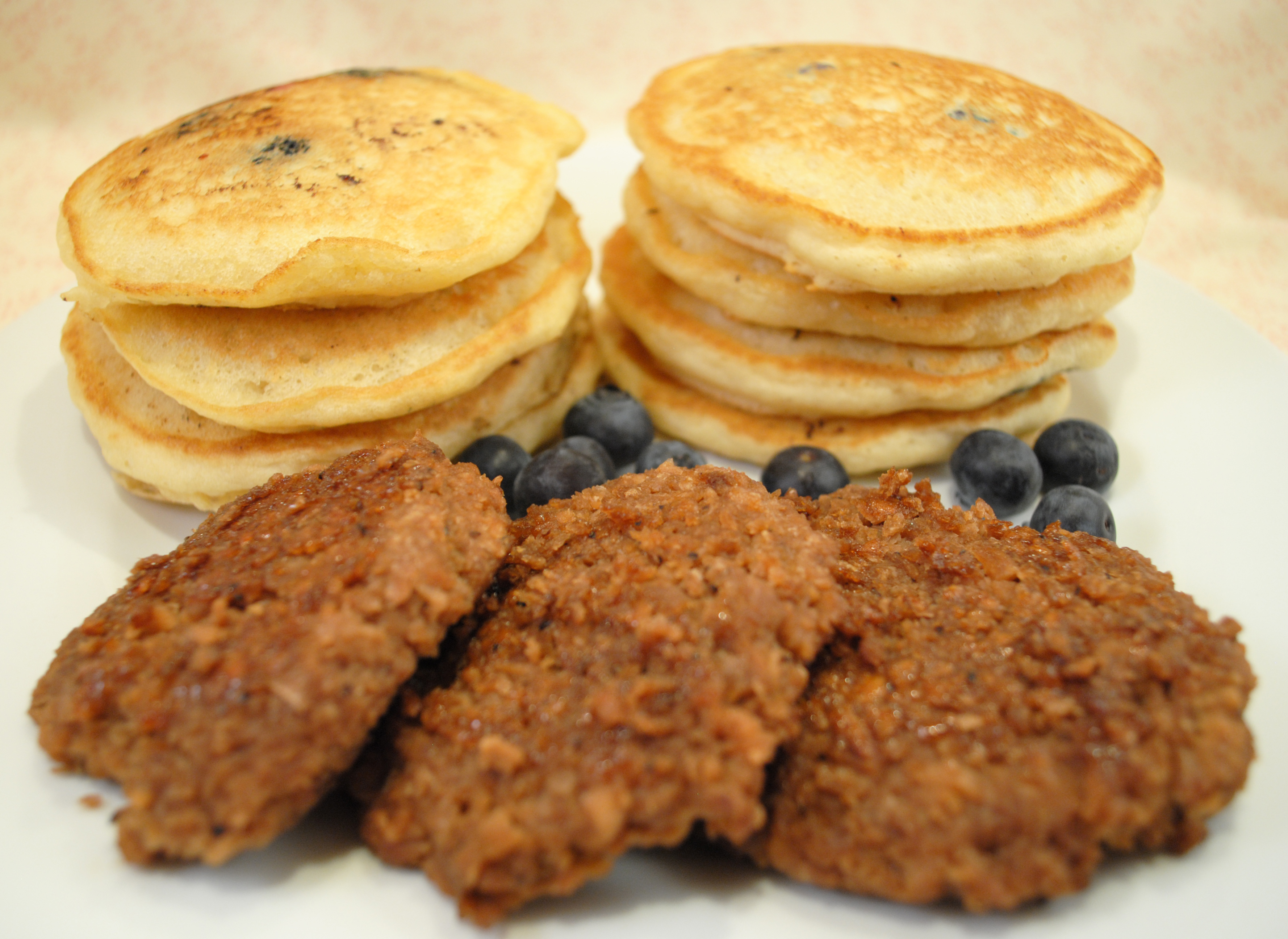 Vegan Blueberry Pancakes and Sausage Vegan Blueberry Pancakes and Sausage