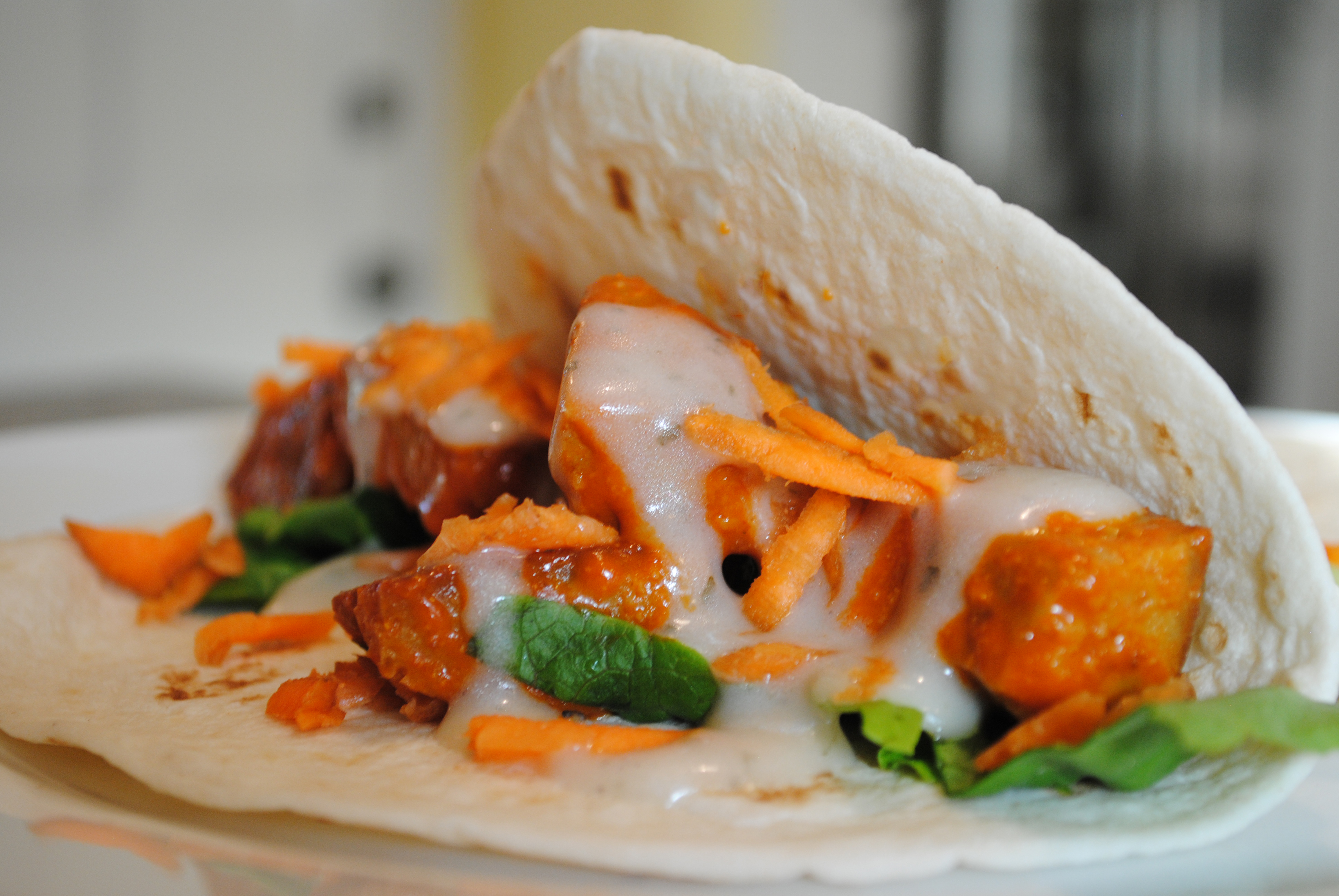 Vegan Buffalo Wing Tacos with Seitan