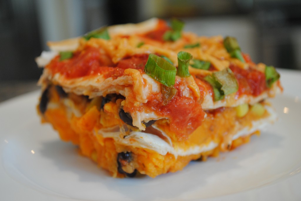 Vegan Layered Sweet Potato Enchilada Casserole | www.thatwasvegan.com