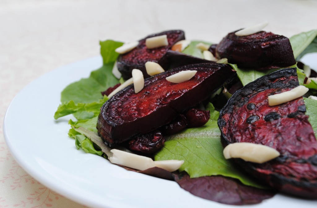 Vegan Grilled Beet Salad with Almonds and Dried Cranberries