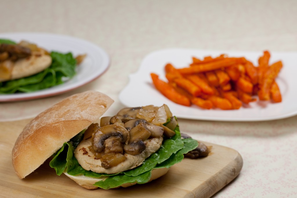 Vegan Chicken Sandwich with Sauteed Mushrooms