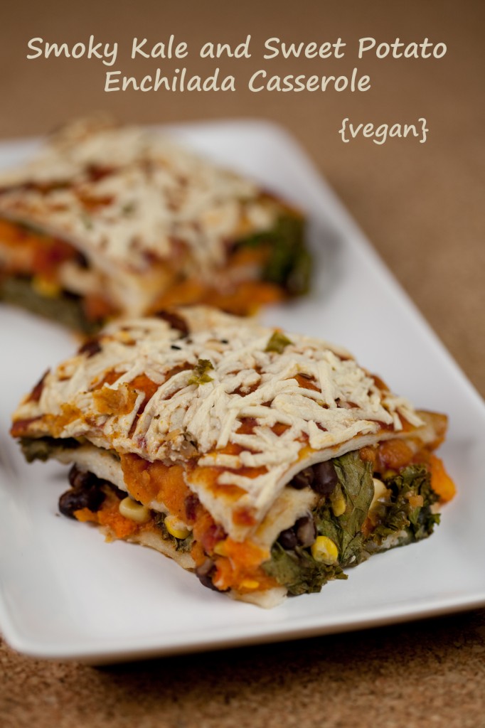 Smoky Kale and Sweet Potato Enchilada Casserole #vegan