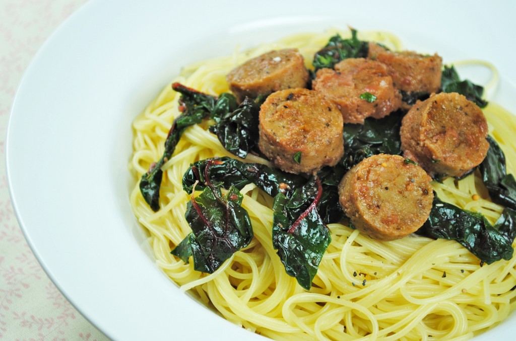 Swiss chard pasta with Field Roast sausage #vegan