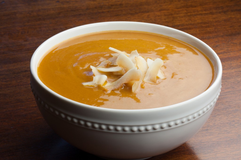 Vegan Pumpkin Soup with Toasted Coconut