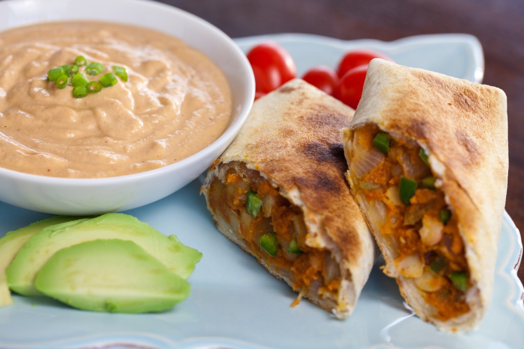 Vegan Baked Pumpkin Chimichangas with Chipotle Cream Sauce