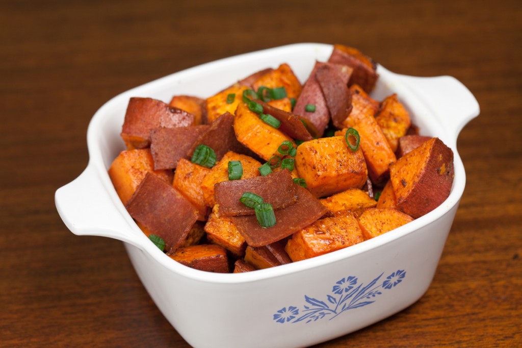 Vegan Maple Bacon Sweet Potatoes | www.thatwasvegan.com