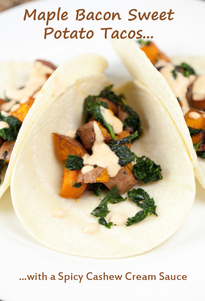 Maple Bacon Sweet Potato Tacos w/ a Spicy Cream Sauce | www.thatwasvegan.com