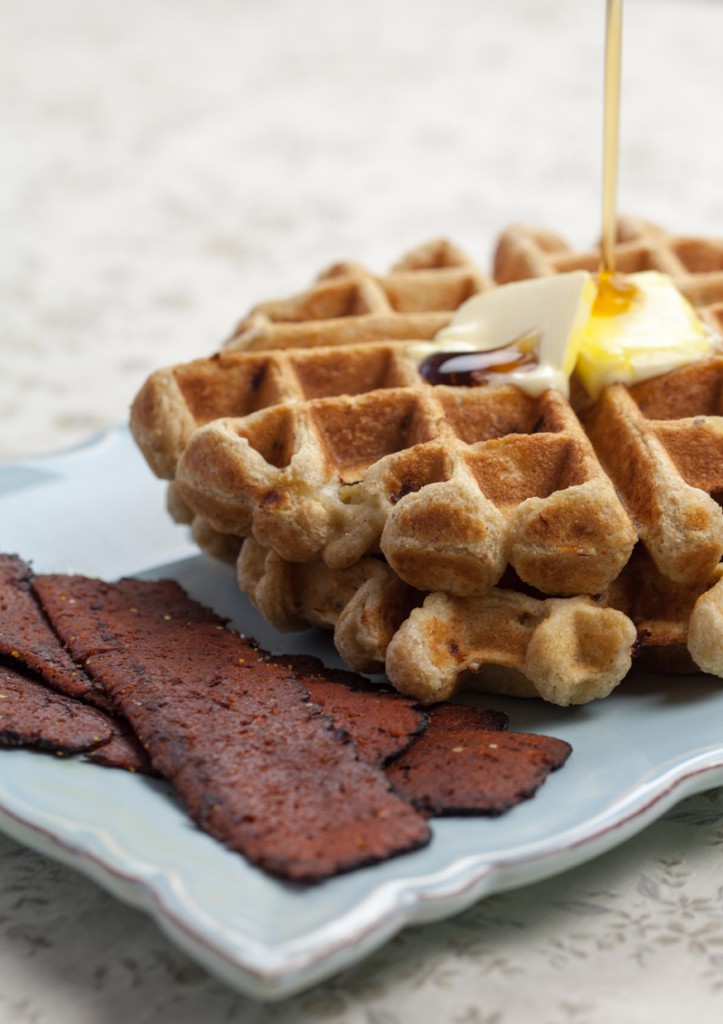 Cinnamon Waffles and Sweet Earth Bacon | www.thatwasvegan.com