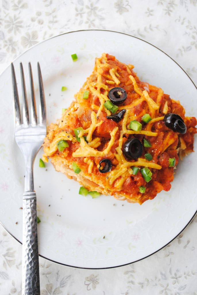 Cheesy Layered Mexican Bake | www.thatwasvegan.com