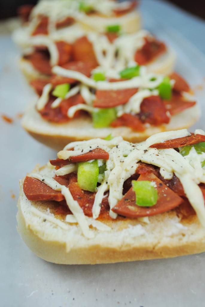 Mini Vegan French Bread Pepperoni Pizzas