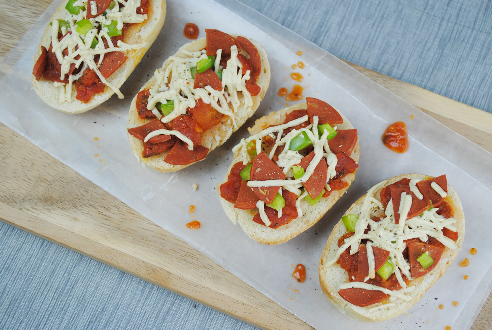 Mini Vegan French Bread Pepperoni Pizzas