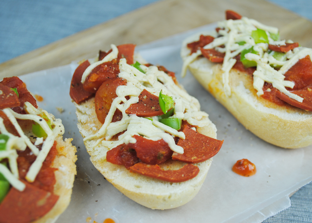 Mini Vegan French Bread Pepperoni Pizzas