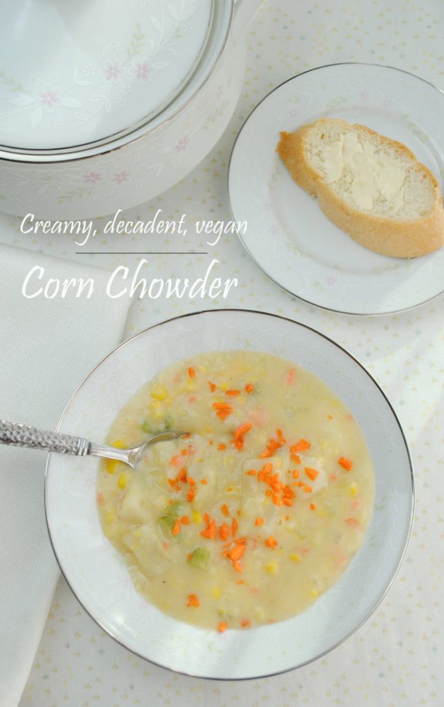 Thick, creamy, delicious corn chowder from www.thatwasvegan.com