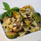 Pesto Pasta with Vegan Sausage and Brussels Sprouts